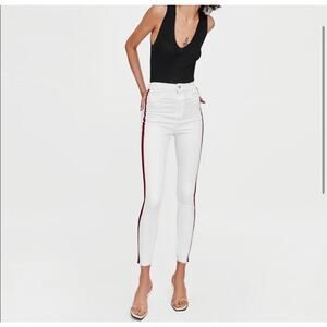 Zara Trafaluc White Skinny Jeans Side Stripe Raw Hem Size 6 / 28